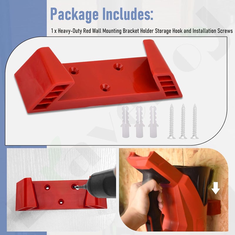 Braveboy Wall Mount for Milwaukee M18 Blower - Only Fits Model 3017-20 & 3017-21 Leaf Blower Heavy-Duty Wall Mounting Bracket, Holder Storage Hook with Installation Screws - Image 5